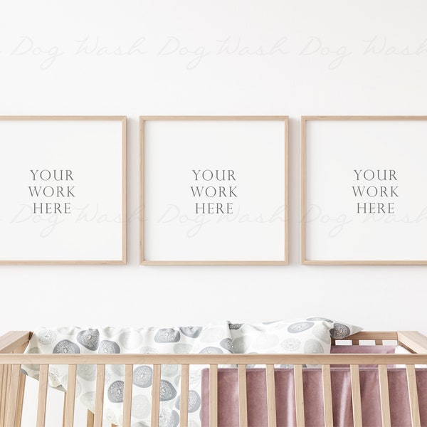 Nursery frame mockup, Three square frames, Nursery print mockup, Three square mock ups, Nursery frame psd, Nursery mockup, Baby room mock up