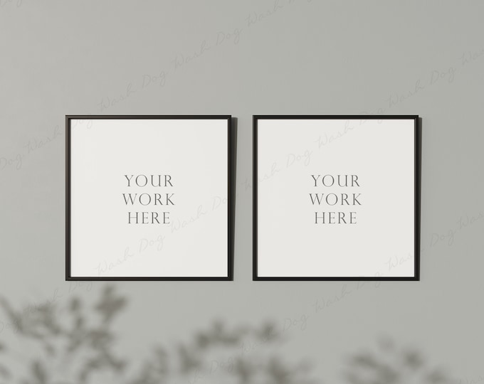 Two square frame mockup, Two mockup, Two frame square, Black photo frame, Thin frame, Black frames, 2 frame, Light overlay, Square mock up