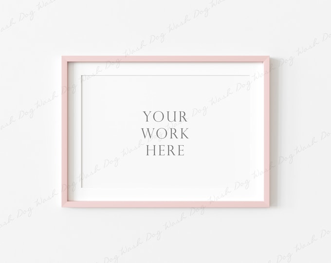 4x6 Horizontal Frame Mockup, Nursery Landscape Frame, Pink Frame Mockup, Rectangular Picture Frame, Poster Frame Mockup, Pink Digital Frame