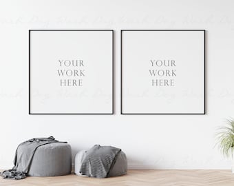 Two square frame psd, Frame room mockup, Square 2 frame, 2 frame mock ups, Two frames square, Black frame, 2 frame psd, Black thin frame
