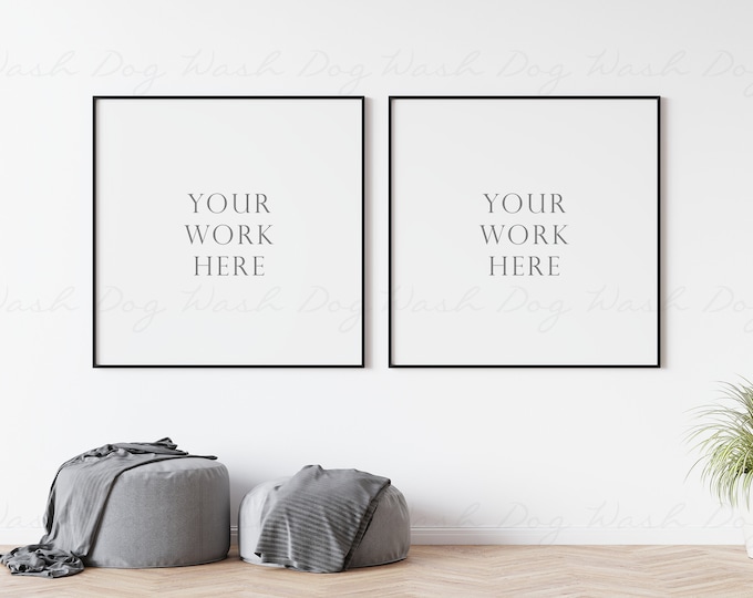 Two square frame psd, Frame room mockup, Square 2 frame, 2 frame mock ups, Two frames square, Black frame, 2 frame psd, Black thin frame