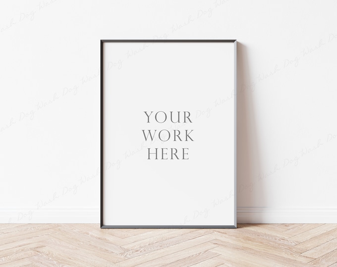 Frame Mockup, 3x4 Vertical Frame Mockup, Poster Frame 3x4, Black Frame Mockup, Black Digital Frame, Black Thin Frame, Frame on Wooden Floor