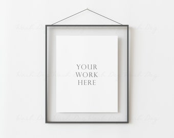 Mockup frame 8x10, Vertical sign mockup, Modern glass portrait styled, Gray mock up, Hanging glass frame, Minimalistic mockup, Scene creator
