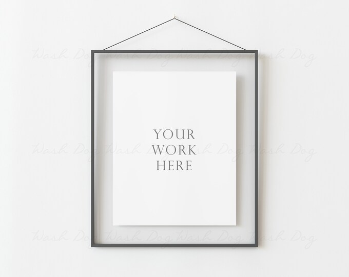 Mockup frame 8x10, Vertical sign mockup, Modern glass portrait styled, Gray mock up, Hanging glass frame, Minimalistic mockup, Scene creator