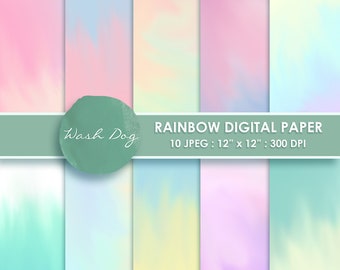 Rainbow watercolor digital paper, Pastel, Digital paper packs, Unicorn, Rainbow unicorn paper, Pastel digital paper, Rainbow scrapbook paper