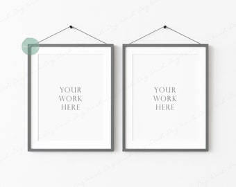 2 Vertical Frame Mockup, Grey Frame Mockup, Hanging Frame Mockup, Two Frames Mockup, Grey Thin Frame, Mockup for Art, Picture Frame Mockup