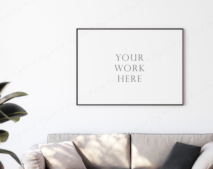 5x7 Horizontal Frame, Rectangular Frame Mockup, Living Room Mockup, Wall Art Mockup, Black Frame, Landscape Frame, Horizontal Poster Mockup