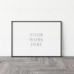 Black frame horizontal, Psd mockup, Black frame landscape, A4 horizontal frame, A4 frame psd, Wood floor mock ups, Landscape black frame