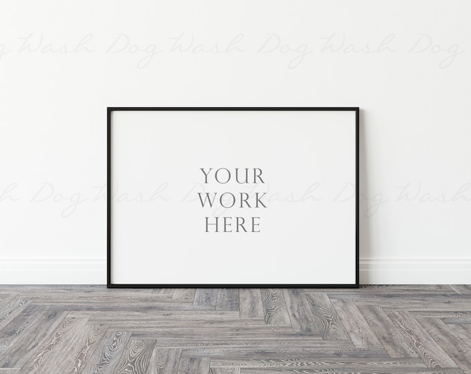 Black frame horizontal, Psd mockup, Black frame landscape, A4 horizontal frame, A4 frame psd, Wood floor mock ups, Landscape black frame