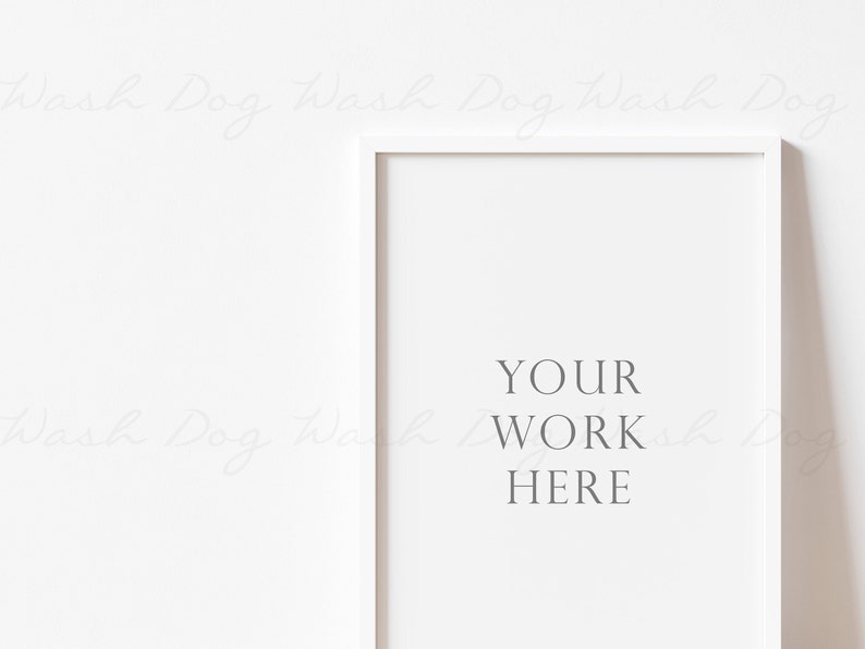 May include: White picture frame with a white mat and the text "YOUR WORK HERE" in the center.