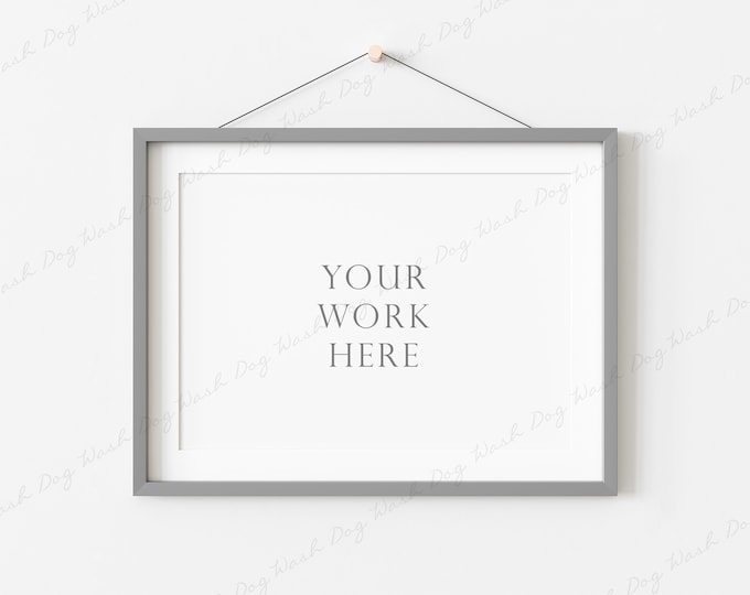 Rectangular Frames Mockup, Hanging Frame Mockup, Landscape Frame, Grey Frame Mockup, Grey Thin Frame, Mockup for Art, Picture Frame Mockup
