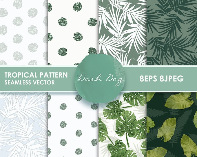 Tropical scrapbook paper, Digital scrapbook, Tropical leaves digital paper, Botanical pattern, Floral pattern seamless, Floral digital paper