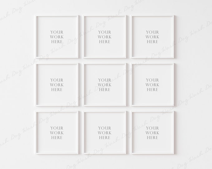 Nine Square Frame Mockup, Square Digital Frame Mockup, Square Frame, White Frame Mockup, Portrait Frame, Mockup for Art, Poster Frame Mockup