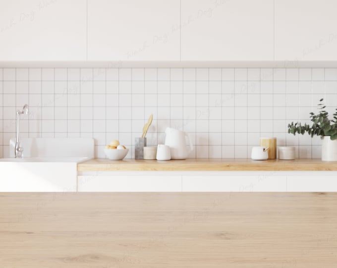 Kitchen Mockup, Kitchen Background Mockup, Wood Table Mockup, Kitchen Mockup for Print, Mockup for Product, Interior Mockup, Kitchen Photo
