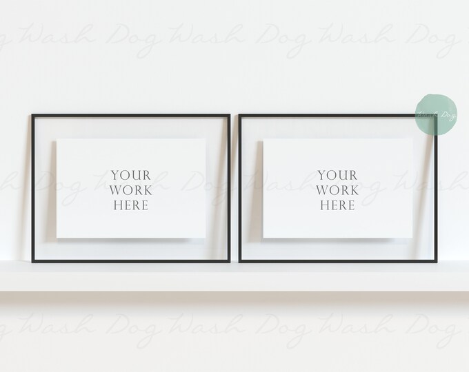 Two horizontal frame mockup, Black frame horizontal, Two digital frame, Two horizontal mockup, Black two frame, Set of two frames mockup