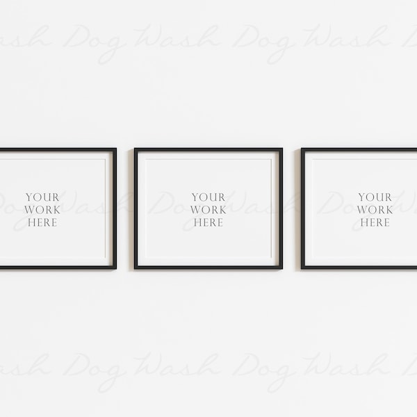 Three horizontal frames mockup, Three mock up frames, Three frames in a row, 3 Horizontal frame, 3 Frame mockup, Black frame mockup trio