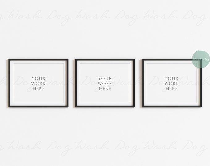 Three horizontal frames mockup, Three mock up frames, Three frames in a row, 3 Horizontal frame, 3 Frame mockup, Black frame mockup trio