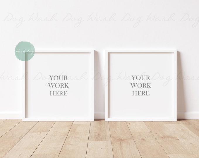 Two frame mockup, White frame picture, Wood picture frame, White wooden frame mockup, Double square frame, Two square mockup, Double frame