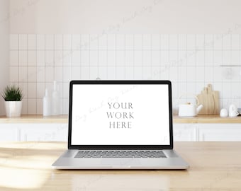 Laptop Mockup, MacBook Mockup, Laptop Screen Mockup, Computer Mockup, Screen Mockup, Desktop Styled Stock, Laptop on a desk, Kitchen Mockup