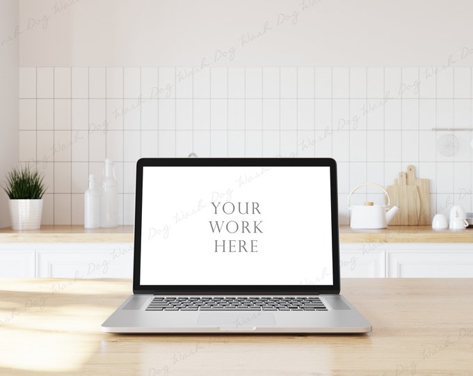 Laptop Mockup, MacBook Mockup, Laptop Screen Mockup, Computer Mockup, Screen Mockup, Desktop Styled Stock, Laptop on a desk, Kitchen Mockup