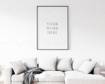 Vertical frame mock ups, Frame mockup sofa, Living room frame, Black frame sofa, Black vertical thin frame, Frame psd, Black thin frame mock