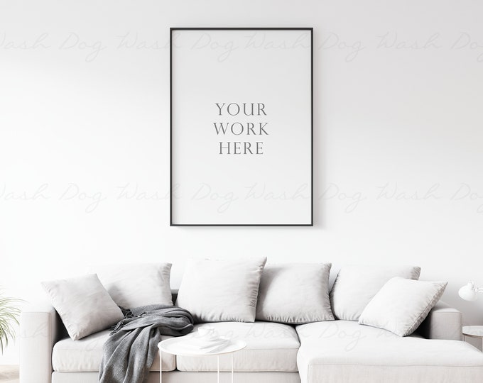 Vertical frame mock ups, Frame mockup sofa, Living room frame, Black frame sofa, Black vertical thin frame, Frame psd, Black thin frame mock