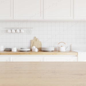 Kitchen Background Mockup, Kitchen Mockup, Wood Table Mockup, Kitchen Countertop, Mockup for Product, Interior Mockup, Minimal Kitchen Scene