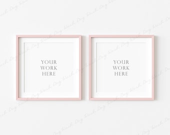 Pink Frame Mockup, Two Square Frame Mockup, Digital Frame Mockup, Empty Frame Mockup, 2 Portrait Frame, Mockup for Art, Picture Frame Mockup