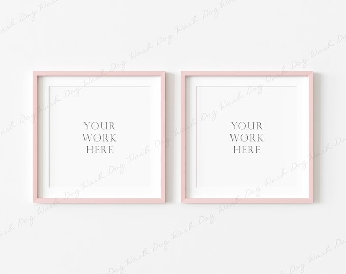 Pink Frame Mockup, Two Square Frame Mockup, Digital Frame Mockup, Empty Frame Mockup, 2 Portrait Frame, Mockup for Art, Picture Frame Mockup
