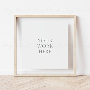 Square frame mock up, Minimal glass frame, 12x12 wood frame mockup, Frame mock up square, Scandi style scene, Square frame poster, PSD file