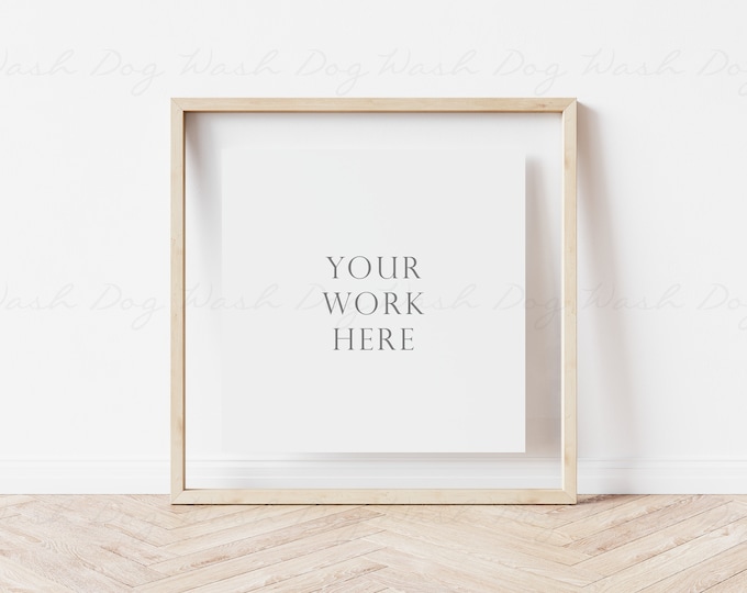 Square frame mock up, Minimal glass frame, 12x12 wood frame mockup, Frame mock up square, Scandi style scene, Square frame poster, PSD file