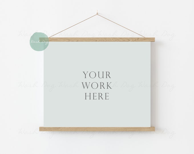 Landscape poster mock up, Farmhouse wood sign banner frame mockup, Poster bar hanging frame, Print hanger mockup, Poster frame 8x10 mock up