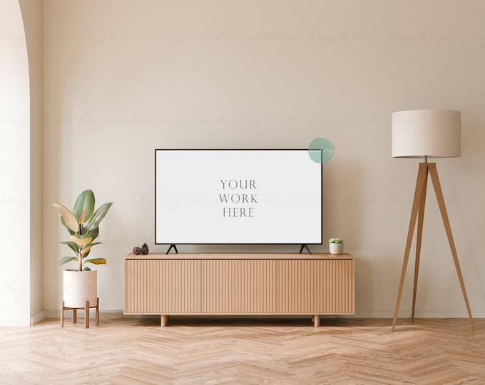 Frame TV art, TV stand mockup, Framed art, Mock ups, 16x9 Frame, Interior scene, Horizontal frame mockup, TV frame art, Digital tv mock up
