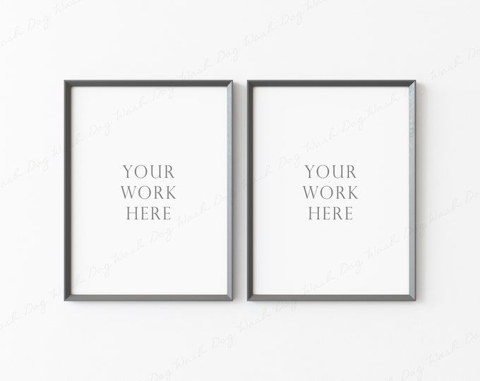 Grey Frame Mockup, 2 Vertical Frame Mockup, Digital Frame Mockup, Two Frame Mockup, Grey Thin Frame, 4x3 Frame Mockup, Photo Frame Mockup