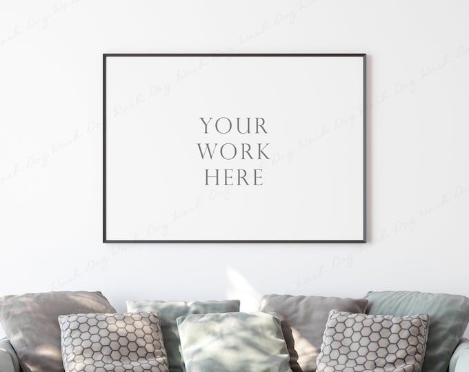 Rectangular Frame Mockup, Living Room Mockup, 7x5 Horizontal Frame, Wall Art Mockup, Black Frame, Landscape Frame, Horizontal Poster Mockup