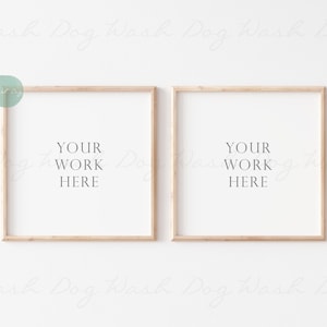 May include: Two square wooden frames with a white background and the text "YOUR WORK HERE" in each frame.