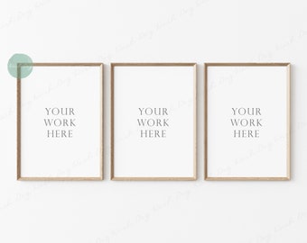 Three Vertical Frame Mockup, Wooden Frame Mockup, Modern Wood Mockup, 5x7 Vertical Frame, Wood Frame Mockup, Poster Mockup, Empty Wood Frame