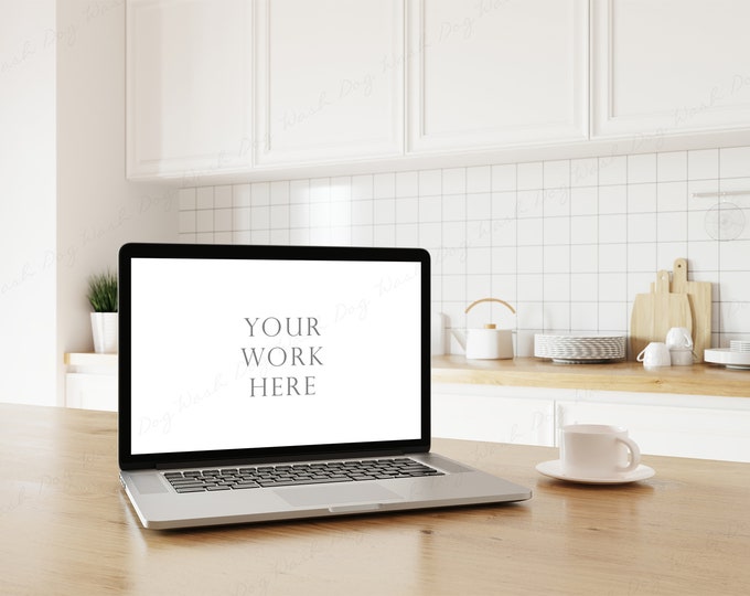 Laptop Screen Mockup, MacBook Mockup, Laptop Mockup, Computer Mockup, Room Mockup, Digital Mockup, Device Mockup, Kitchen Interior Mockup