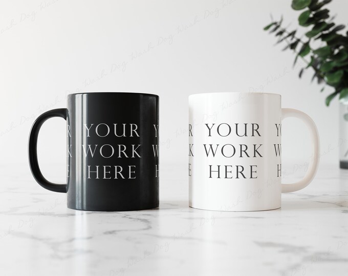 2 Mugs Mockup, Coffee Mug Mockup, Black And White Mug Mockup, Cup Mockups, Blank Mug Mockup, Ceramic Mugs, Sublimation Mug, PSD Mug Mockup