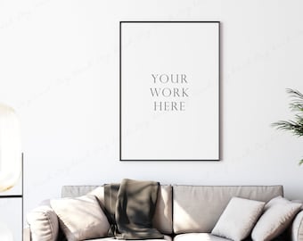 Vertical Frame Mockup, Vertical Poster Mockup, Living Room Mockup, 5x7 Black Frame Mockup, Black Thin Frame, Digital Mockup, Interior Mockup