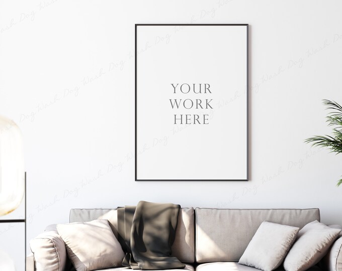 Vertical Frame Mockup, Vertical Poster Mockup, Living Room Mockup, 5x7 Black Frame Mockup, Black Thin Frame, Digital Mockup, Interior Mockup