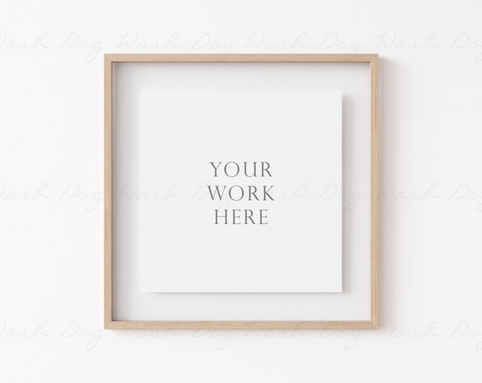Mockup frame square, Wooden frame, Natural frame brown, Farmhouse sign mockup, Square frame template, Glass frame mock up, 12x12 wood frame