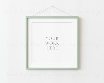 Farmhouse sign mockup, Framed mockup 10x10, Hanger frame mock up, Greenery frame border, Natural mockup frame, Square digital frame mock up