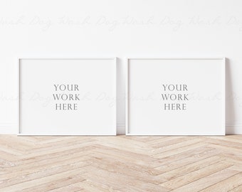 Double frame mockup, 2 white frames, Horizontal frame mockup, White standing frame mockup, 11x14 white frame, Couple frame display, PSD file