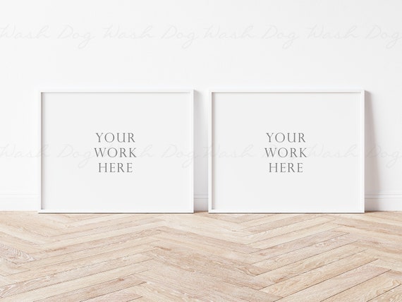 Double frame mockup, 2 white frames, Horizontal frame mockup, White standing frame mockup, 11x14 white frame, Couple frame display, PSD file