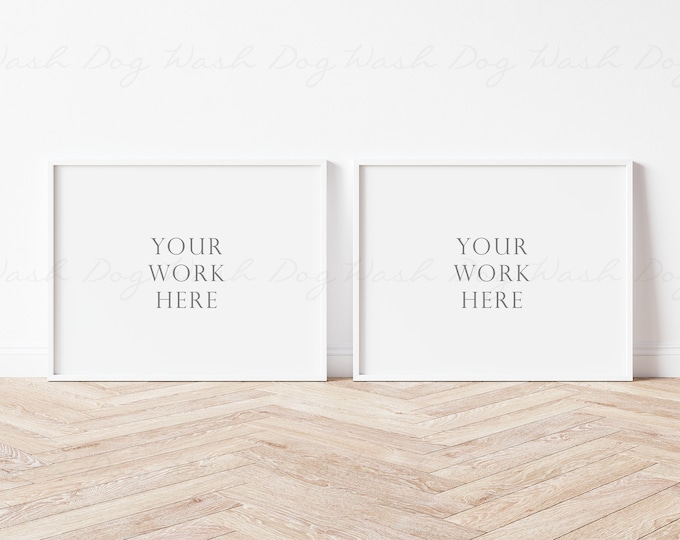 Double frame mockup, 2 white frames, Horizontal frame mockup, White standing frame mockup, 11x14 white frame, Couple frame display, PSD file
