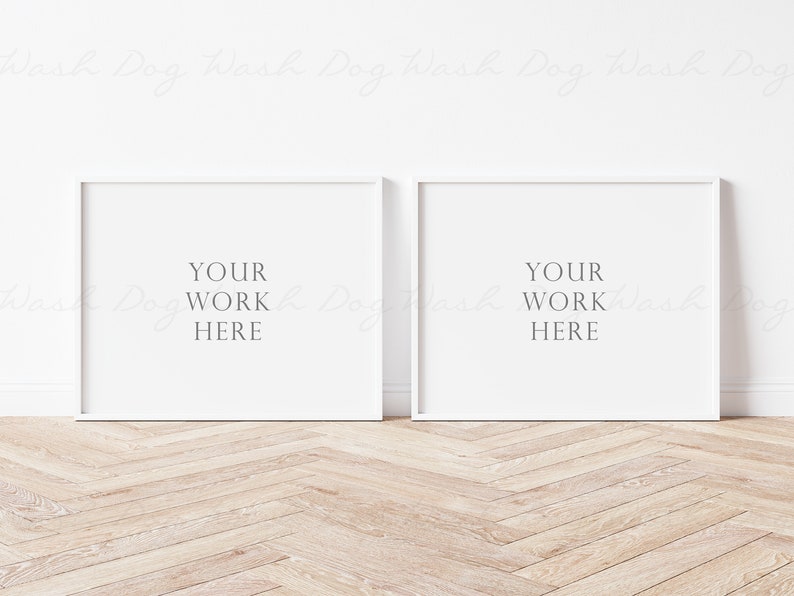 May include: Two white picture frames with a white mat and a white background. The text "YOUR WORK HERE" is printed in the center of each frame.