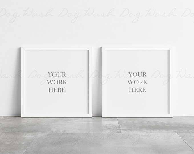 Two square mock up, White two frame, Two mockup frame, Whtie digital frame, Concrete mock up, Square, Two frame square, Double frame digital
