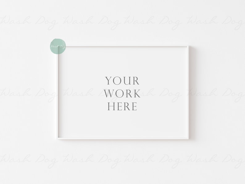 May include: A white picture frame with a white mat and a white background. The text "YOUR WORK HERE" is printed in black in the center of the frame.