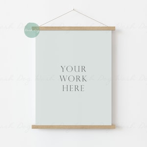 Poster hanger mockup, Wooden hanging poster frame, 8x10 poster frame mockup, Magnetic poster bar mockup, Vertical Wood Poster Hanger mockup